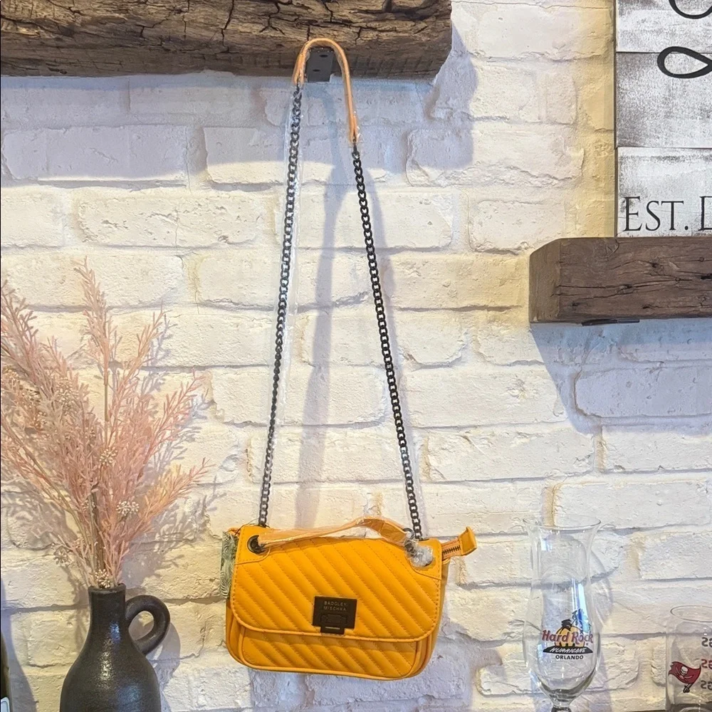 Badgley Mischka Mustard Quilted Crossbody Bag